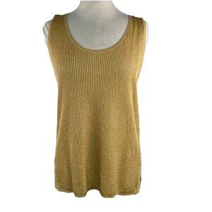 Tesori Size XL Sleeveless Sweater Vest Tunic Gold Sparkly Relaxed Fit Tunic